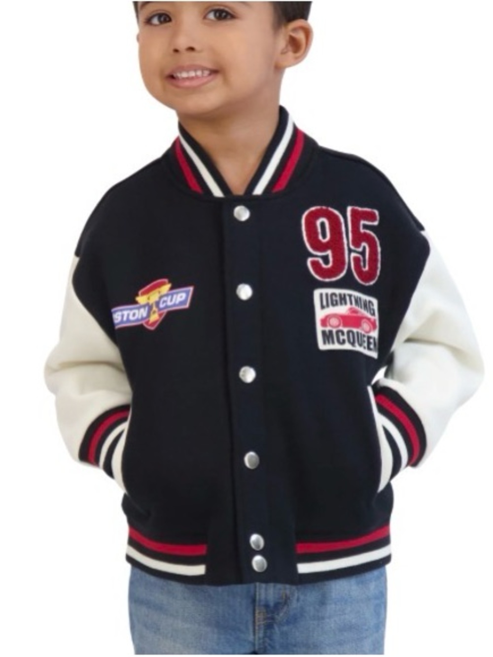 Disney Cars Lightning McQueen Bomber Jacket Toddler Boys 4T Black SnapUp 12” P2P